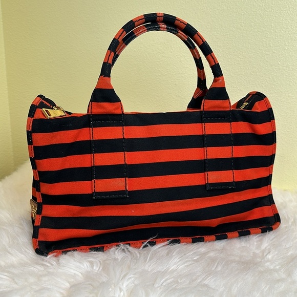 💯Authentic PRADA Canapa Striped Tote Arancio🍀 - Picture 3 of 15